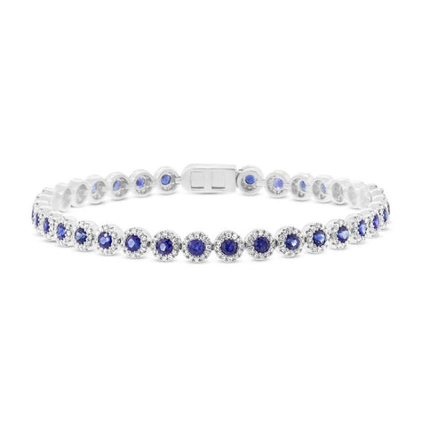 1.28 Ctw Diamond And 3.43 Ctw Blue Sapphire 14k White Gold Bracelet