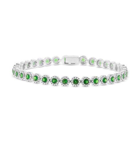 1.28 Ctw Diamond And 2.95 Ctw Green Garnet 14k White Gold Bracelet