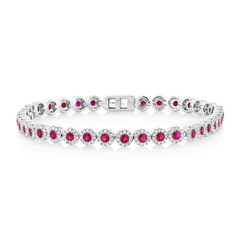 1.22 Ctw Diamond And 2.03 Ctw Ruby 14k White Gold Womens Bracelet