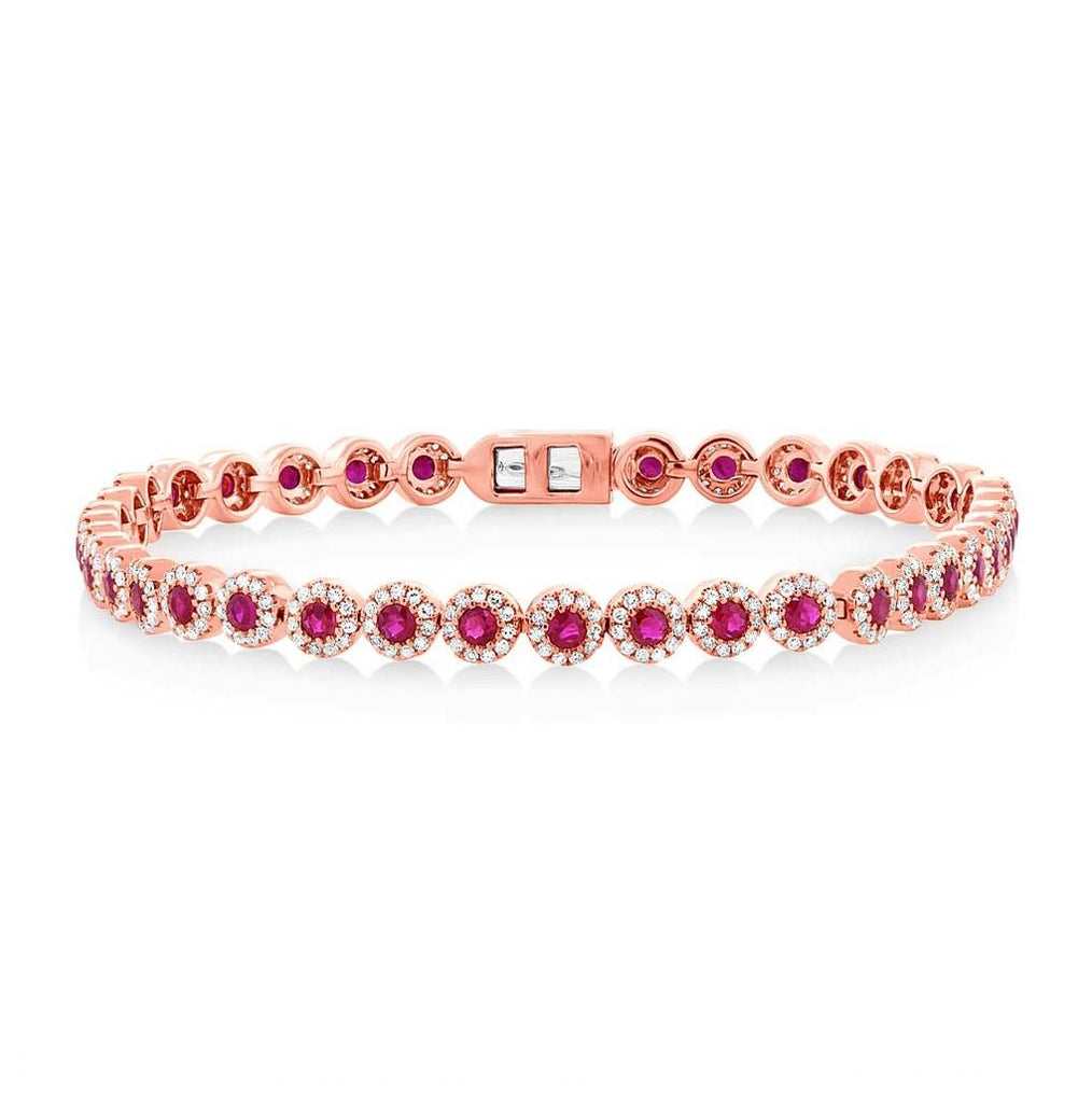 1.22 Ctw Diamond And 2.03 Ctw Ruby 14k Rose Gold Womens Bracelet