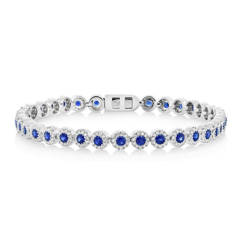 1.22 Ctw Diamond And 2.44 Ctw Blue Sapphire 14k White Gold Womens Bracelet