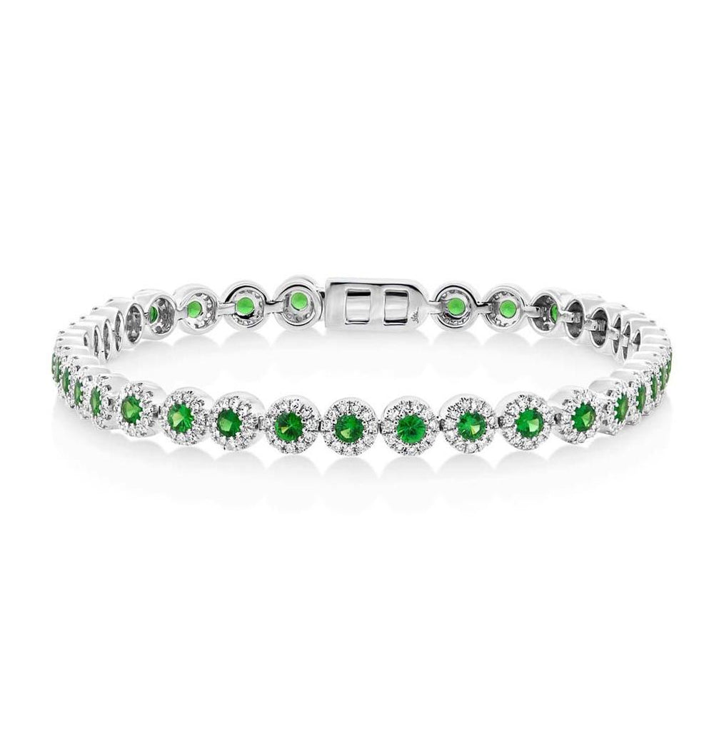 1.22 Ctw Diamond And 1.97 Ctw Green Garnet 14k White Gold Womens Bracelet