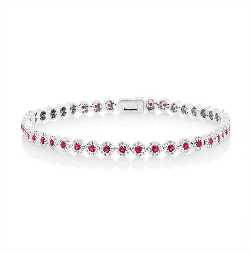 1.08 Ctw Diamond And 1.48 Ctw Ruby 14k White Gold Womens Bracelet