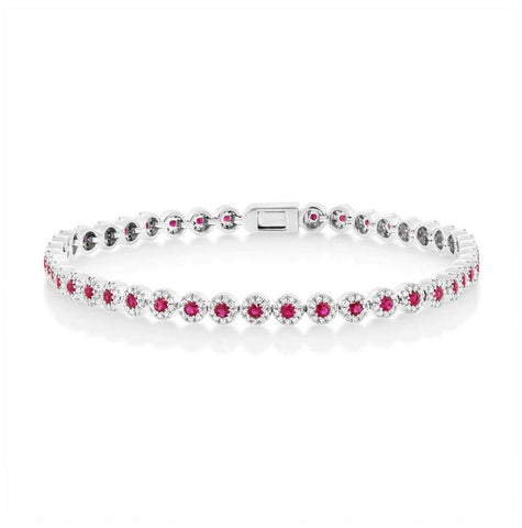 1.08 Ctw Diamond And 1.48 Ctw Ruby 14k White Gold Womens Bracelet