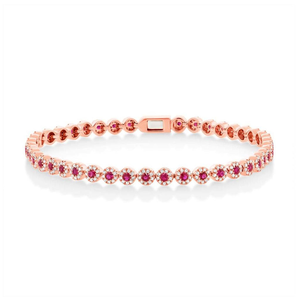 1.08 Ctw Diamond And 1.48 Ctw Ruby 14k Rose Gold Womens Bracelet