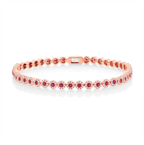 1.08 Ctw Diamond And 1.48 Ctw Ruby 14k Rose Gold Womens Bracelet