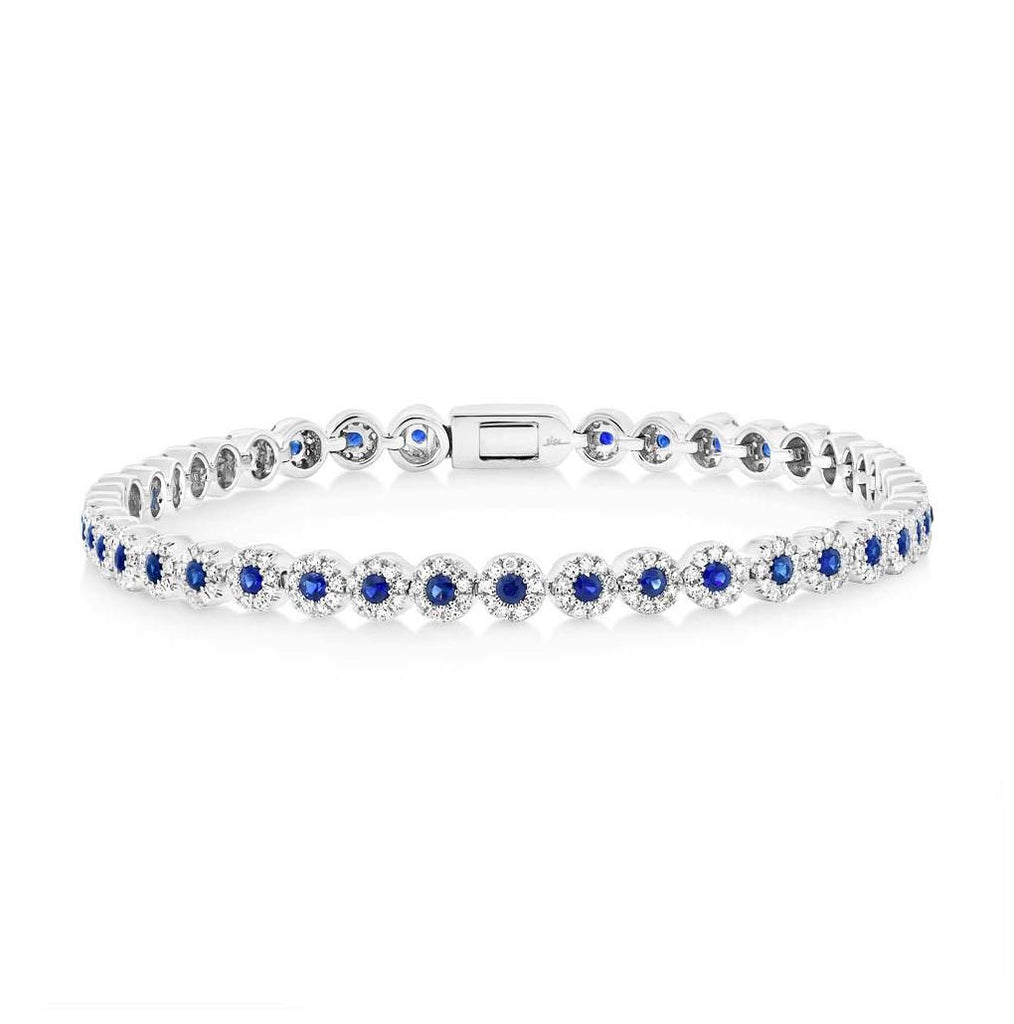 1.08 Ctw Diamond And 1.25 Ctw Blue Sapphire 14k White Gold Womens Bracelet