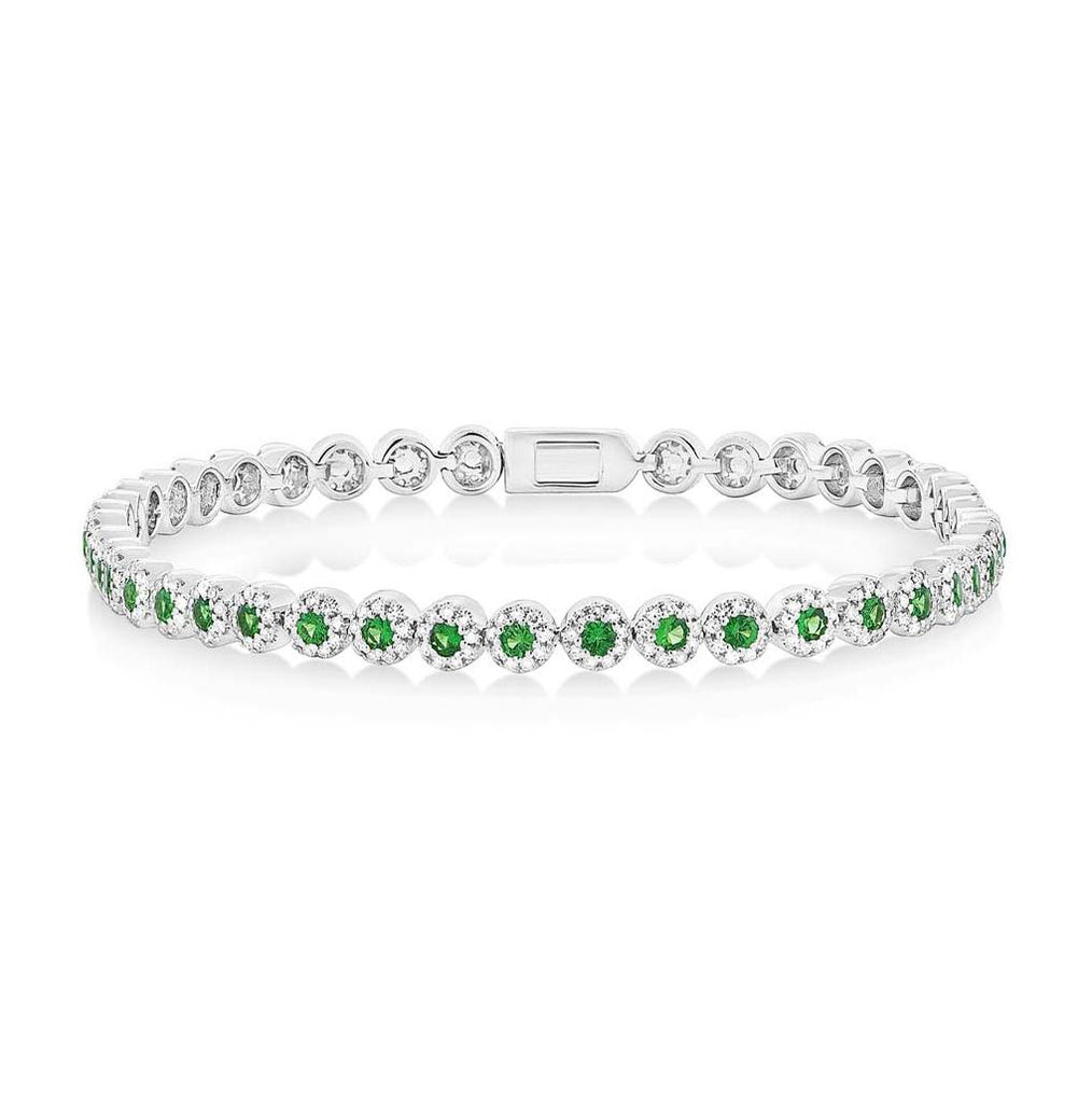 1.08 Ctw Diamond And 1.48 Ctw Green Garnet 14k White Gold Womens Bracelet