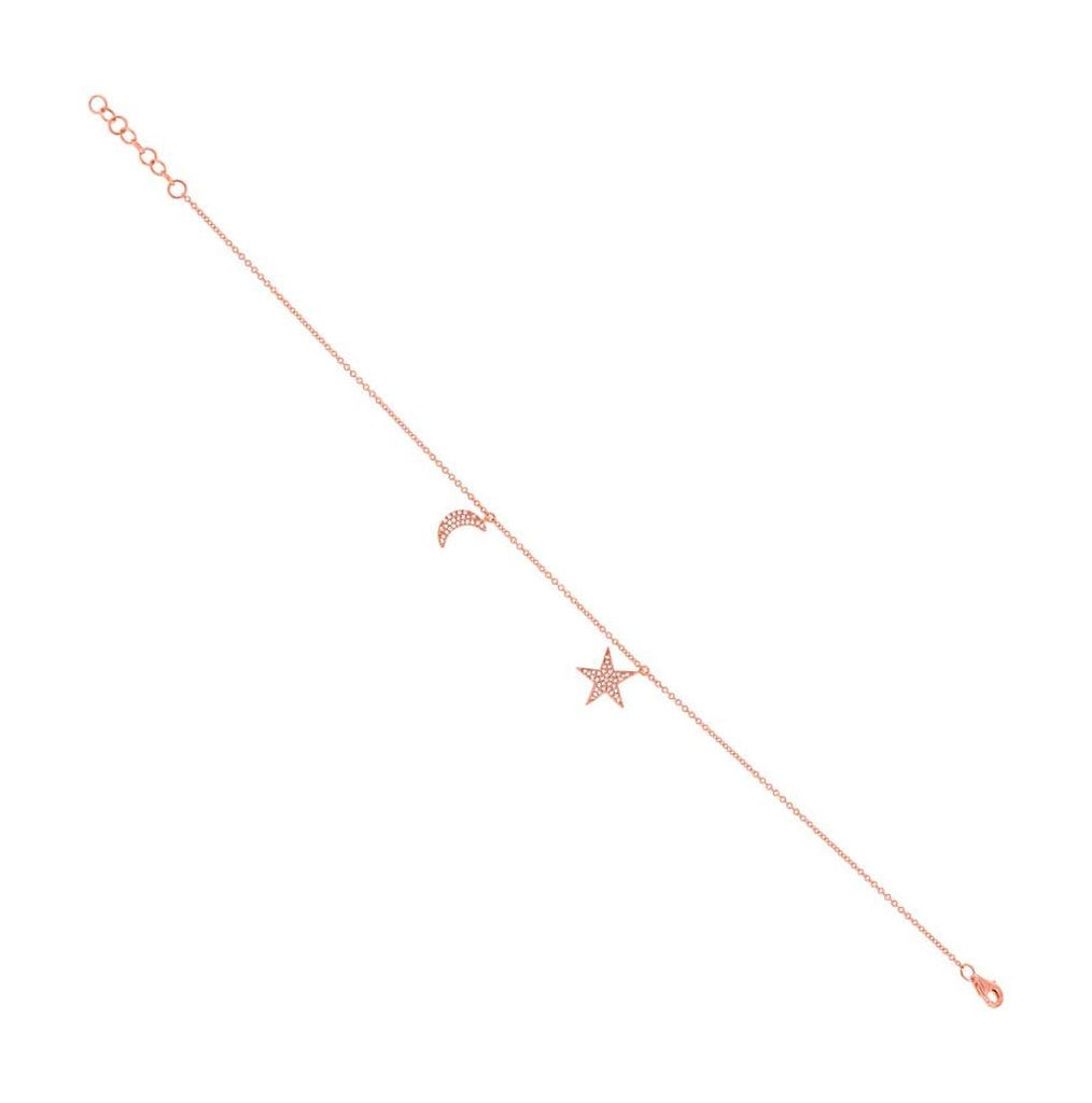 0.15 Ctw 14k Rose Gold Diamond Star And Crescent Moon Anklet