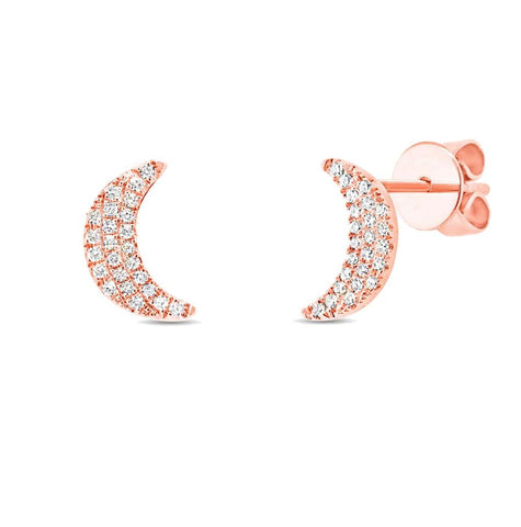 0.11 Ctw 14k Rose Gold Crescent Moon Stud Earring