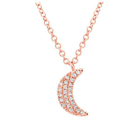 0.06 Ctw 14k Rose Gold Crescent Moon Necklace