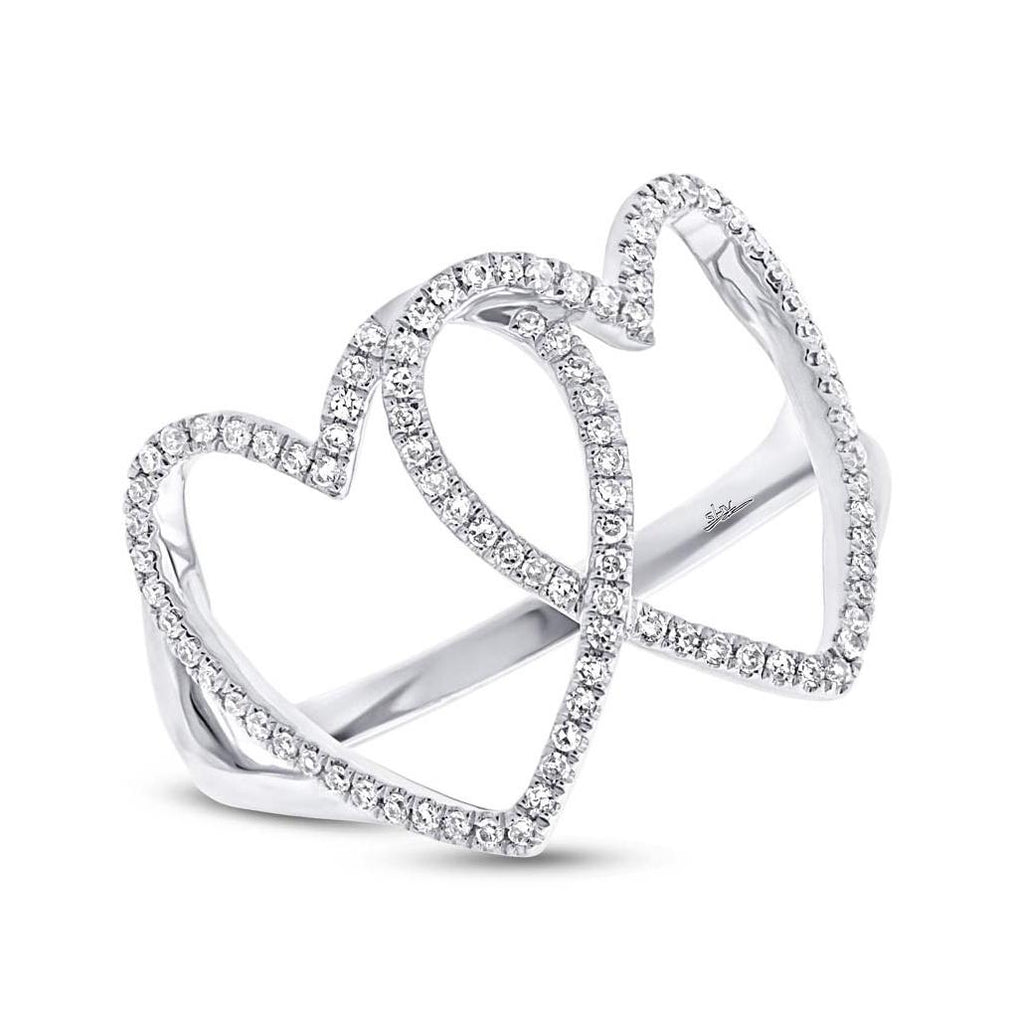 0.21 Ctw 14k White Gold Diamond Hearts Ring