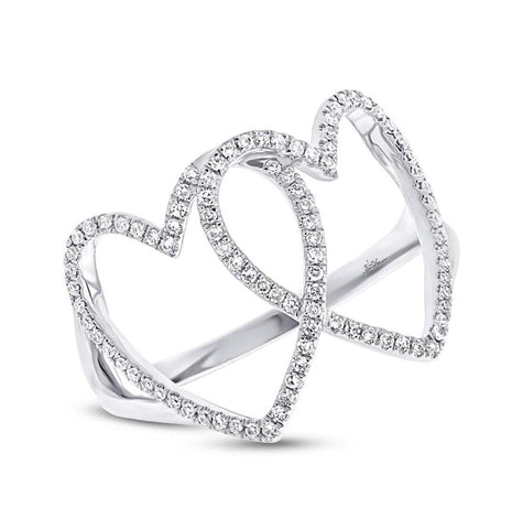 0.21 Ctw 14k White Gold Diamond Hearts Ring
