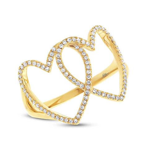 0.21 Ctw 14k Yellow Gold Diamond Hearts Ring