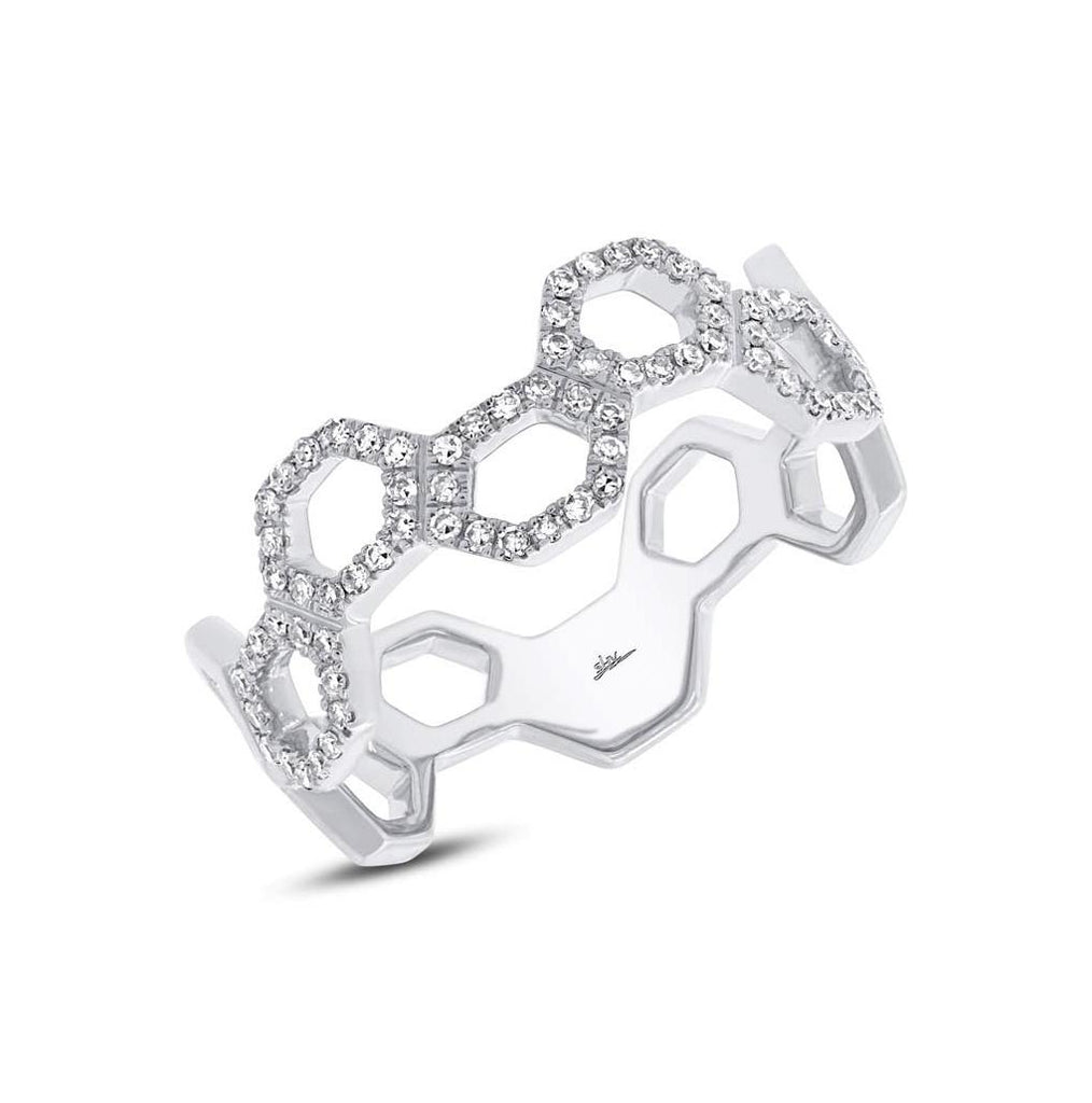 0.19 Ctw 14k White Gold Diamond Hexagon Womens Ring
