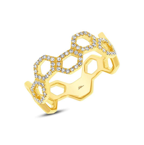 0.19 Ctw 14k Yellow Gold Diamond Hexagon Womens Ring