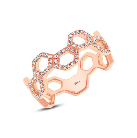 0.19 Ctw 14k Rose Gold Diamond Hexagon Womens Ring