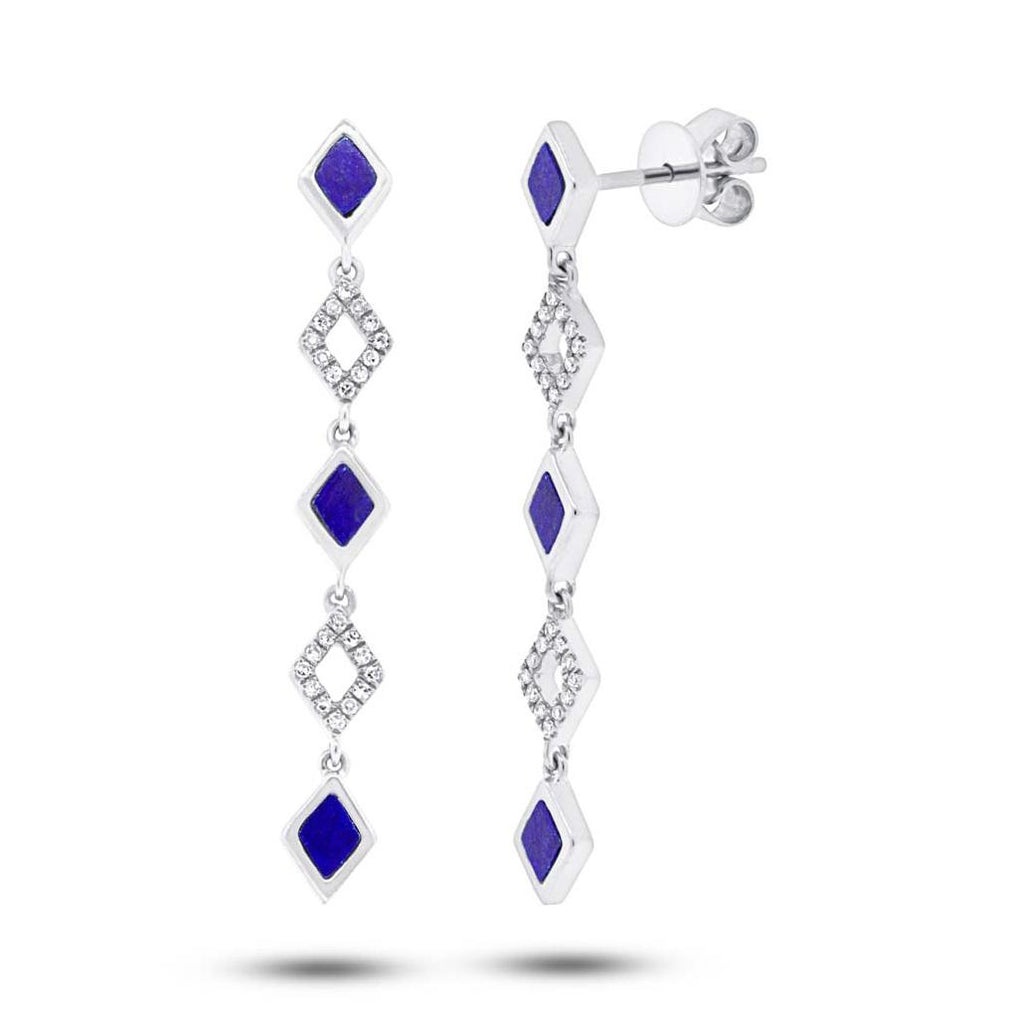 0.11 Ctw Diamond And 0.51 Ctw Lapis 14k White Gold Earring