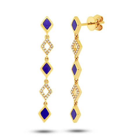 0.11 Ctw Diamond And 0.51 Ctw Lapis 14k Yellow Gold Earring