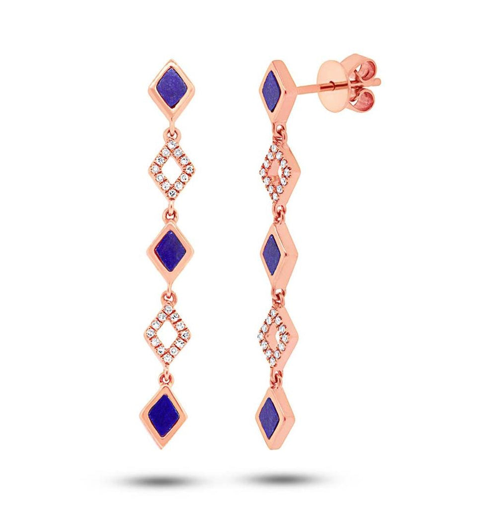 0.11 Ctw Diamond And 0.51 Ctw Lapis 14k Rose Gold Earring