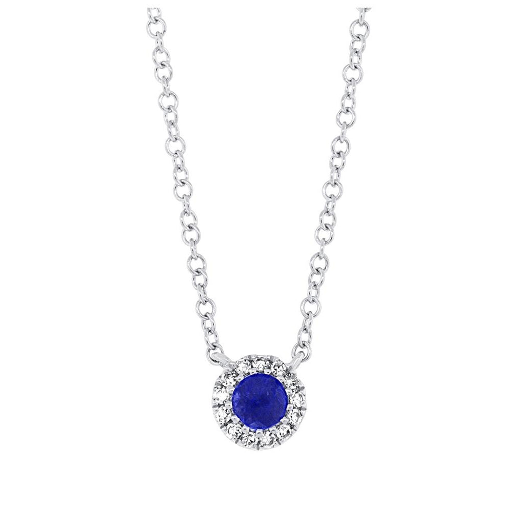 0.04 Ctw Diamond And 0.14 Ctw Blue Sapphire 14k White Gold Diamond Necklace