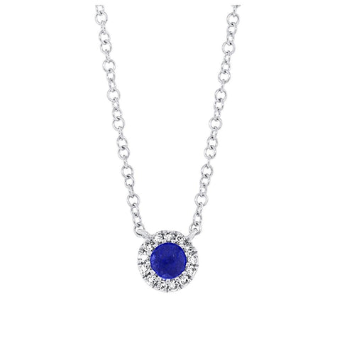 0.04 Ctw Diamond And 0.14 Ctw Blue Sapphire 14k White Gold Diamond Necklace