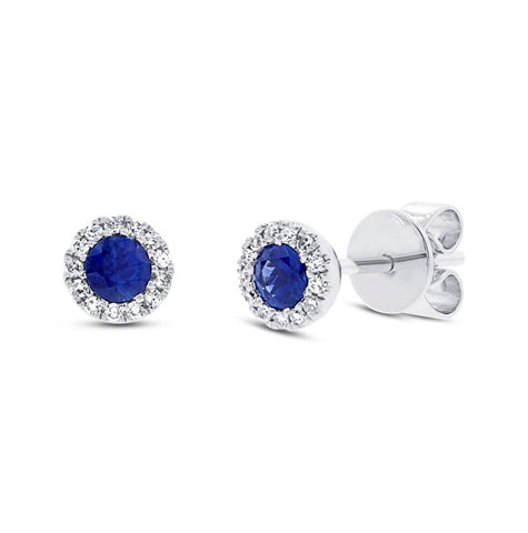 0.08 Ctw Diamond And 0.28 Ctw Blue Sapphire 14k White Gold Stud Earring