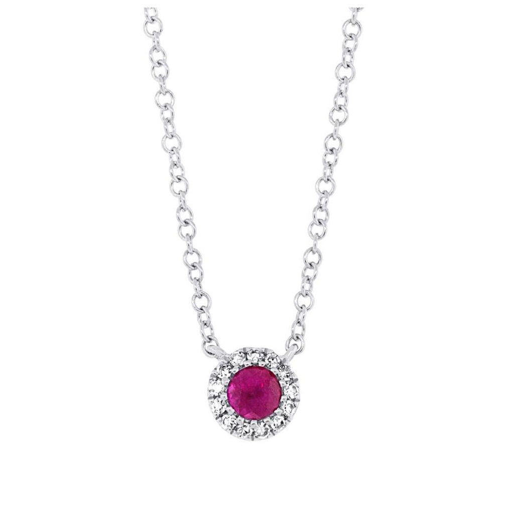 0.04 Ctw Diamond And 0.14 Ctw Ruby 14k White Gold Diamond Necklace