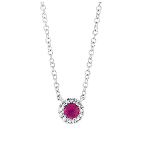 0.04 Ctw Diamond And 0.14 Ctw Ruby 14k White Gold Diamond Necklace