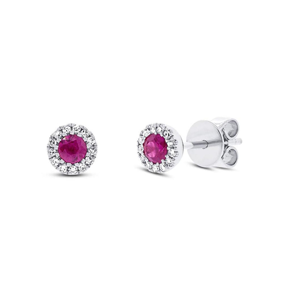 0.08 Ctw Diamond And 0.28 Ctw Ruby 14k White Gold Stud Earring