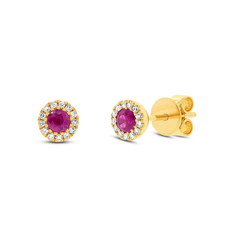 0.08 Ctw Diamond And 0.28 Ctw Ruby 14k Yellow Gold Stud Earring