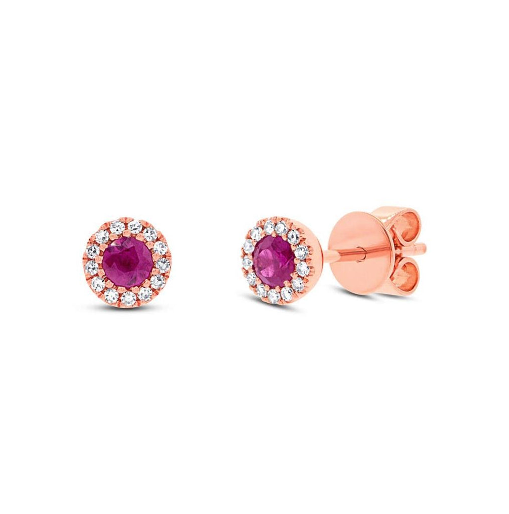 0.08 Ctw Diamond And 0.28 Ctw Ruby 14k Rose Gold Stud Earring