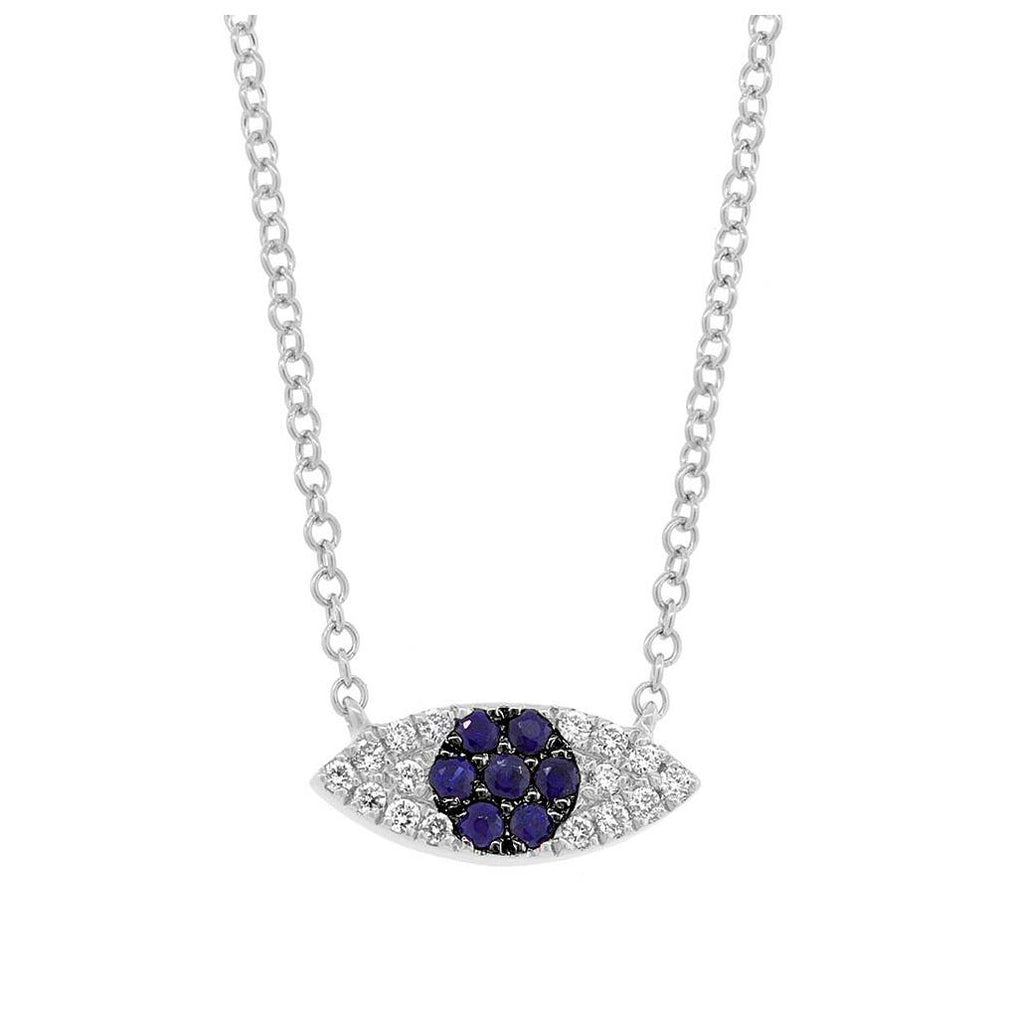 0.07 Ctw Diamond And 0.11 Ctw Blue Sapphire 14k White Gold Eye Necklace