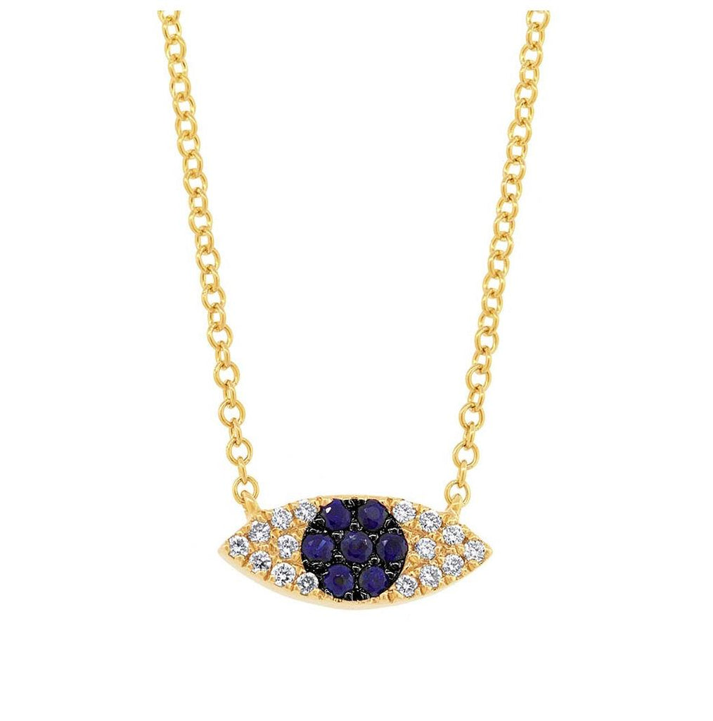 0.07 Ctw Diamond And 0.11 Ctw Blue Sapphire 14k Yellow Gold Eye Necklace