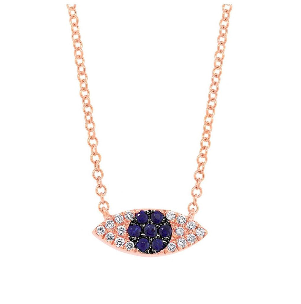 0.07 Ctw Diamond And 0.11 Ctw Blue Sapphire 14k Rose Gold Eye Necklace