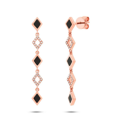 0.11 Ctw Diamond And 0.51 Ctw Black Onyx 14k Rose Gold Earring