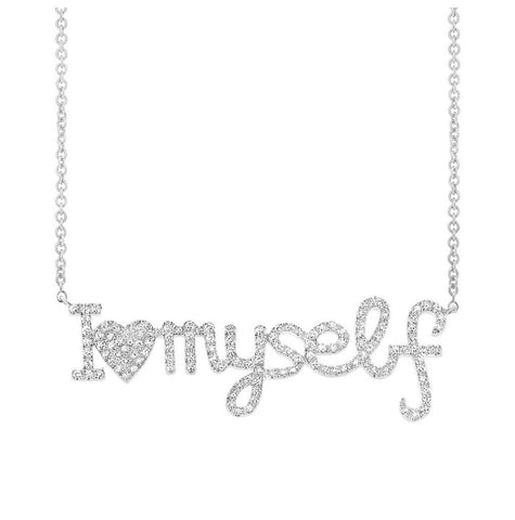 0.36 Ctw 14k White Gold Diamond "i Love Myself" Necklace