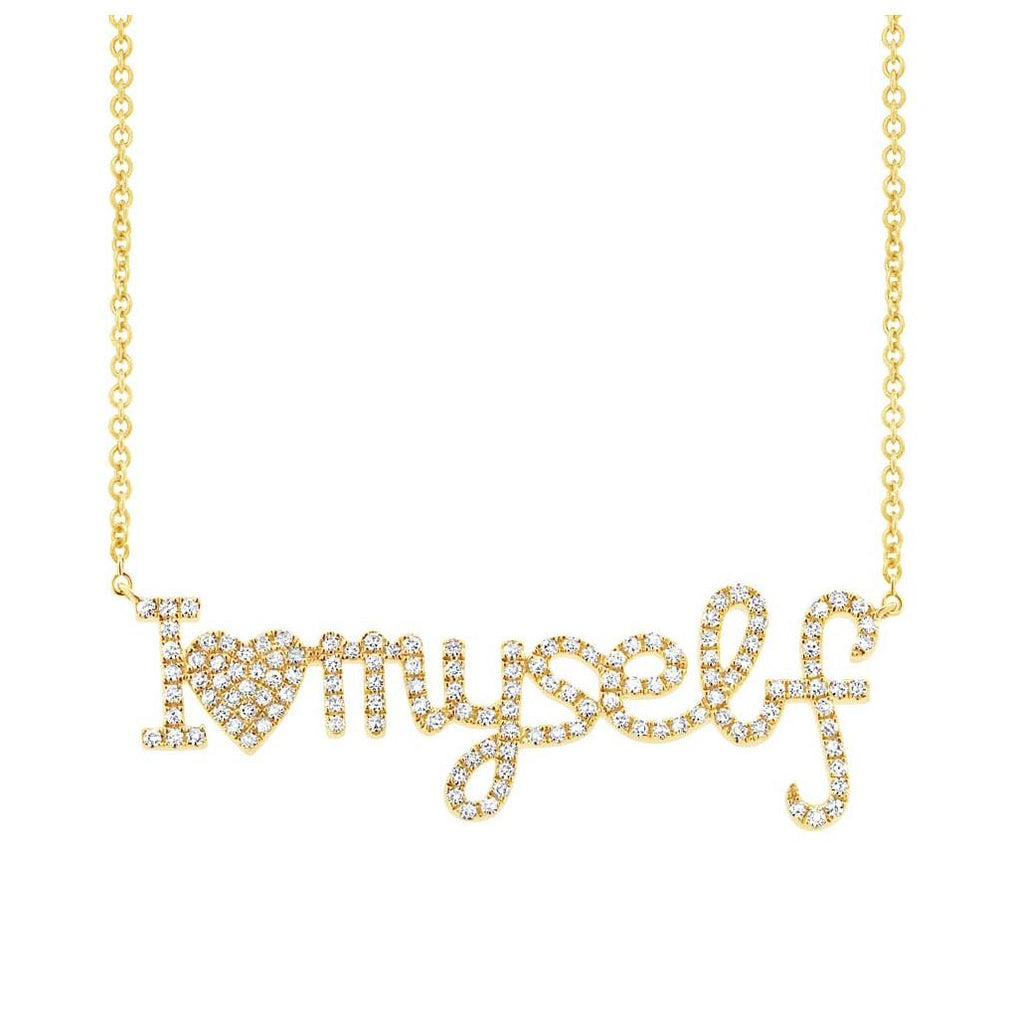 0.36 Ctw 14k Yellow Gold Diamond "i Love Myself" Necklace