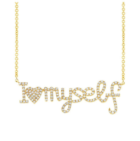 0.36 Ctw 14k Yellow Gold Diamond "i Love Myself" Necklace