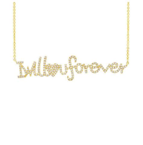 0.46 Ctw 14k Yellow Gold "i Will Love U Forever" Diamond Necklace