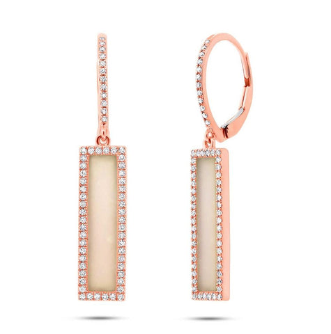 0.36 Ctw Diamond And 1.62 Ctw Pink Opal 14k Rose Gold Bar Earring