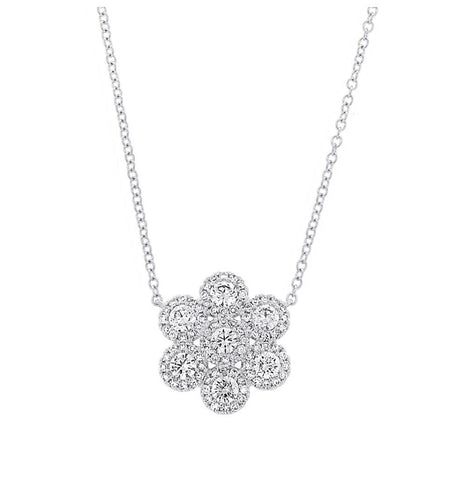 0.76 Ctw 14k White Gold Diamond Flower Necklace