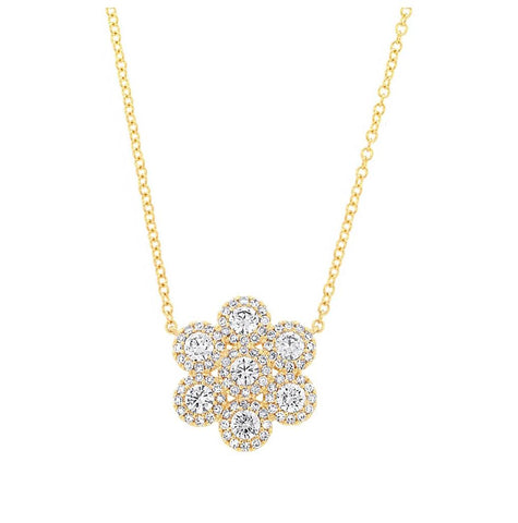 0.76 Ctw 14k Yellow Gold Diamond Flower Necklace