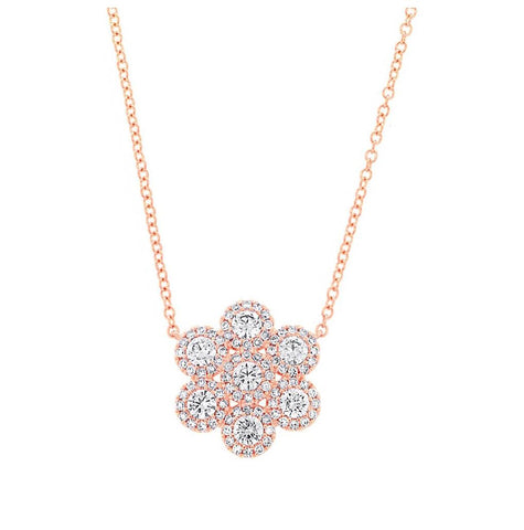 0.76 Ctw 14k Rose Gold Diamond Flower Necklace