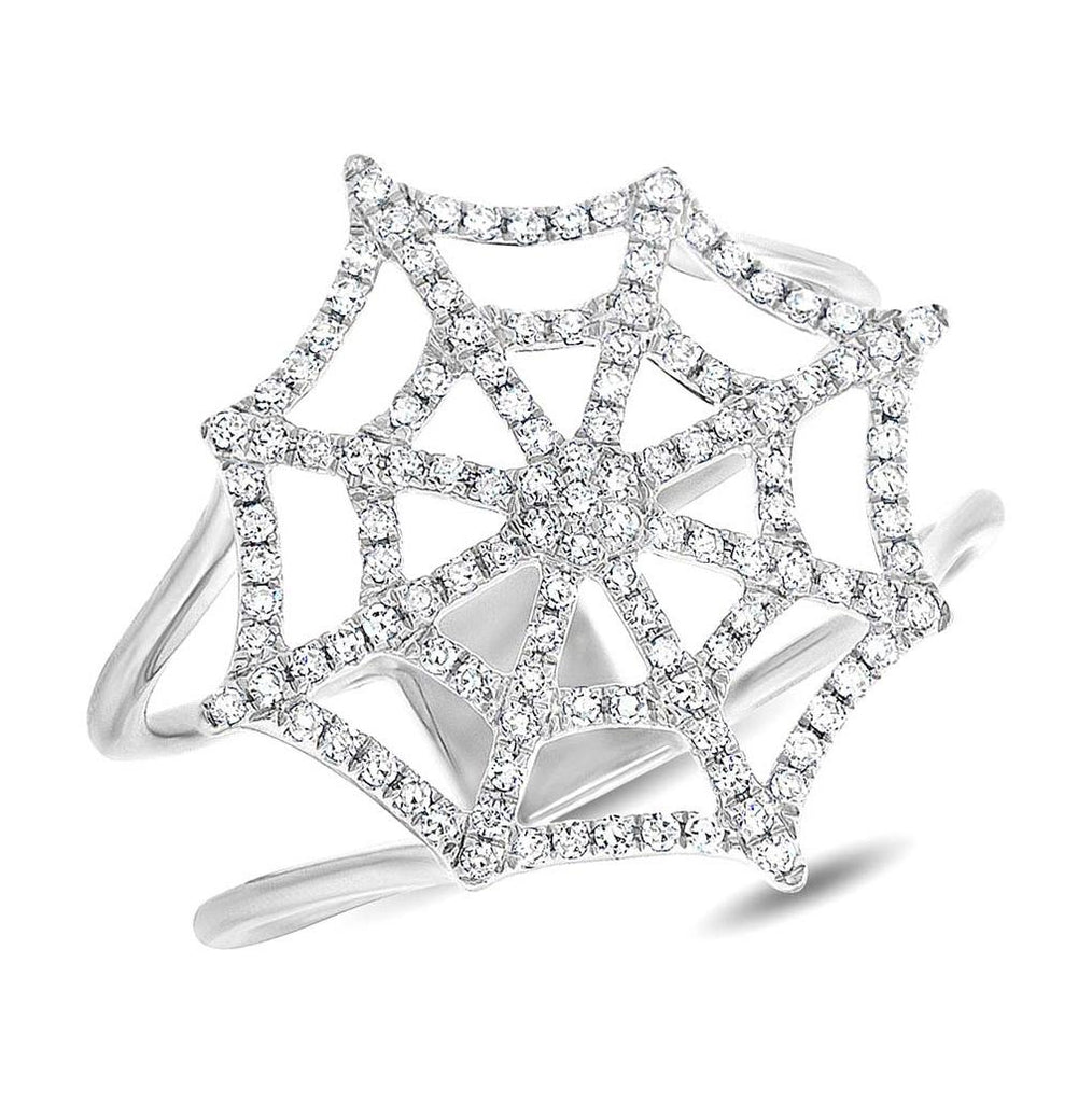 0.32 Ctw 14k White Gold Diamond Spider Web Ring