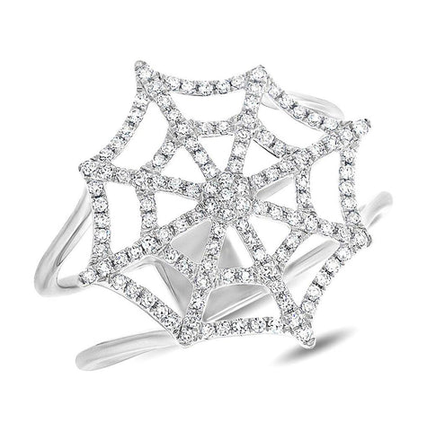 0.32 Ctw 14k White Gold Diamond Spider Web Ring