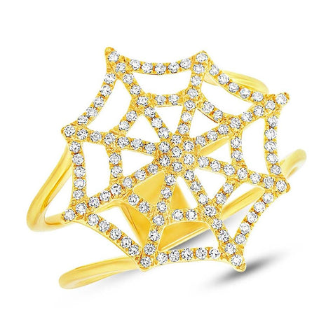 0.32 Ctw 14k Yellow Gold Diamond Spider Web Ring