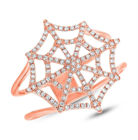 0.32 Ctw 14k Rose Gold Diamond Spider Web Ring