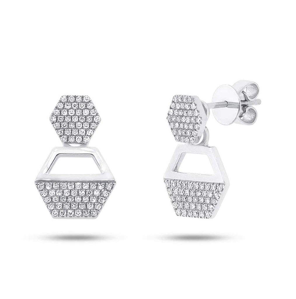 0.31 Ctw 14k White Gold Diamond Hexagon Earring Jacket With Studs