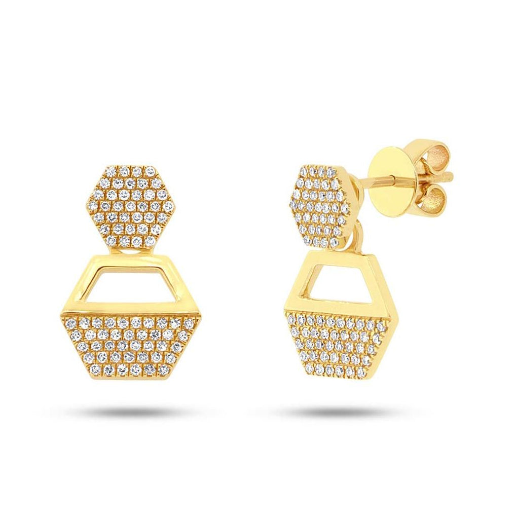 0.31 Ctw 14k Yellow Gold Diamond Hexagon Earring Jacket With Studs